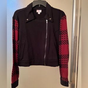 NWT Large Presley Black Moto Jacket with Red Buffalo Plaid Sleeves